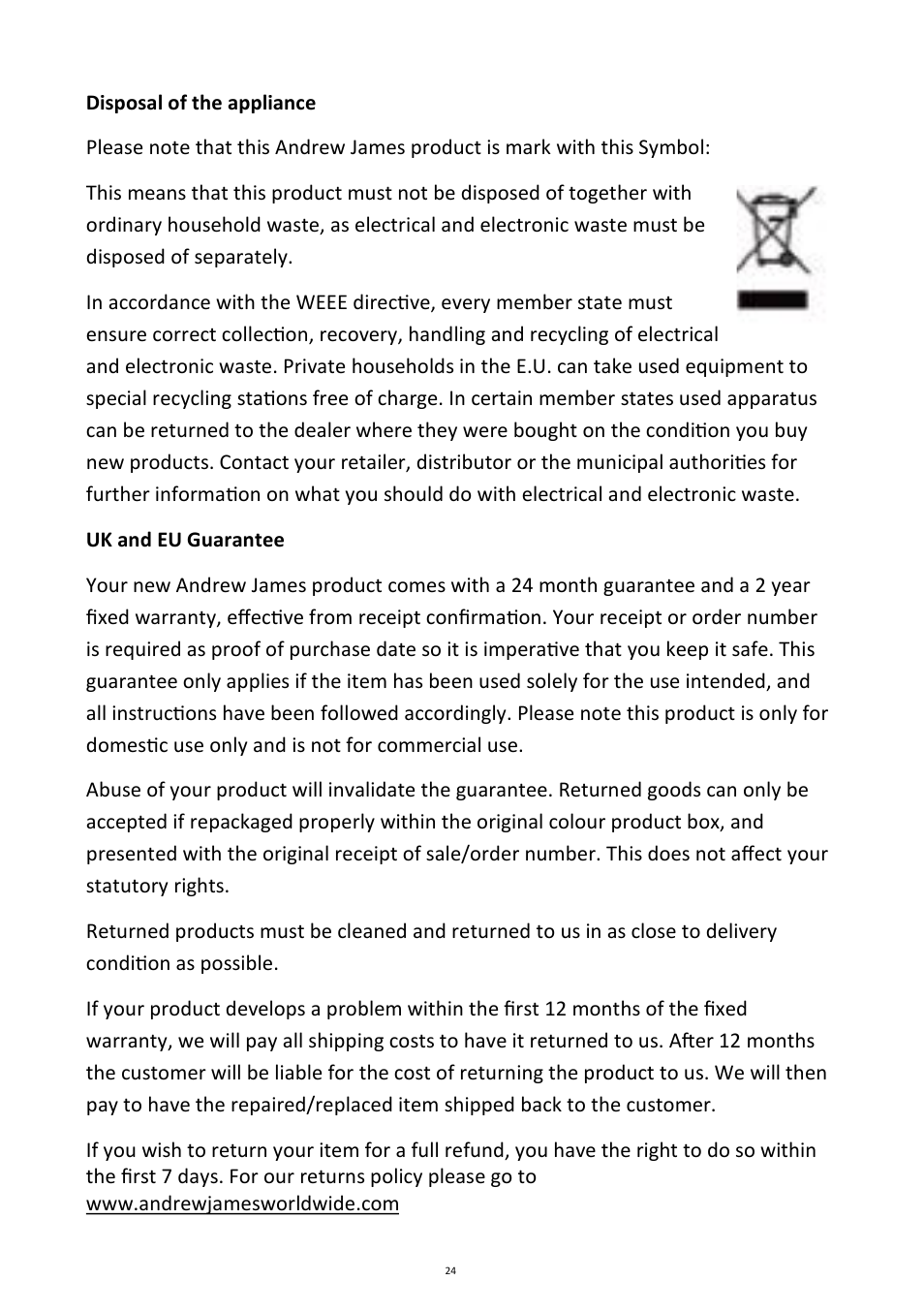 Andrew James AJ000596 Ultimate Sous Vide Package User Manual | Page 24 / 26
