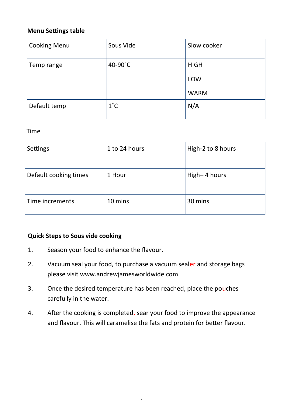 Andrew James AJ000596 Ultimate Sous Vide Package User Manual | Page 7 / 26