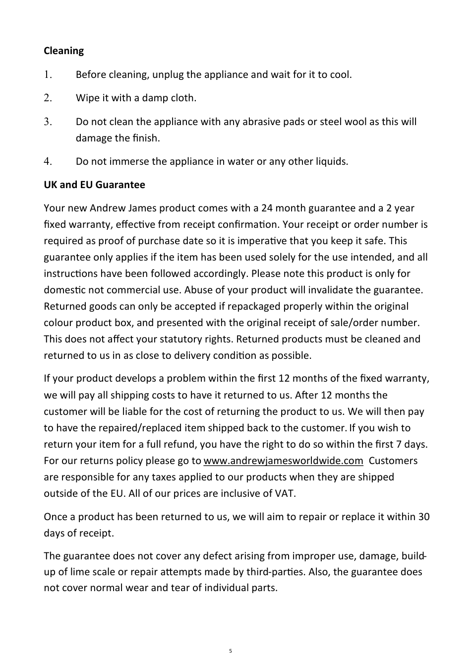 Andrew James AJ000006 Double Hob User Manual | Page 5 / 7
