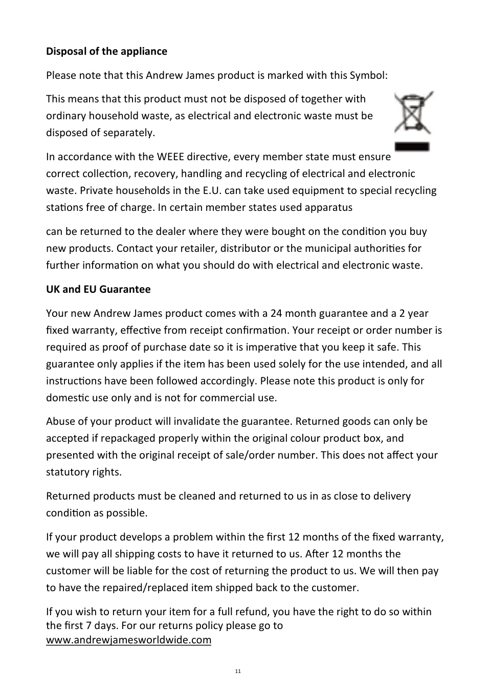 Andrew James AJ000127 Double Induction Hob User Manual | Page 11 / 12