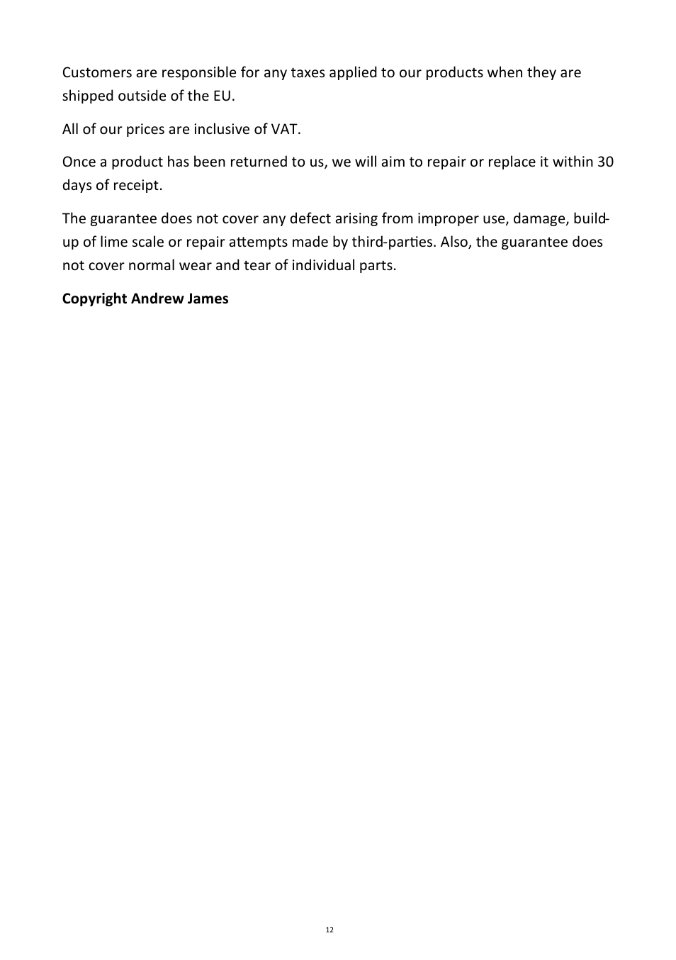 Andrew James AJ000127 Double Induction Hob User Manual | Page 12 / 12