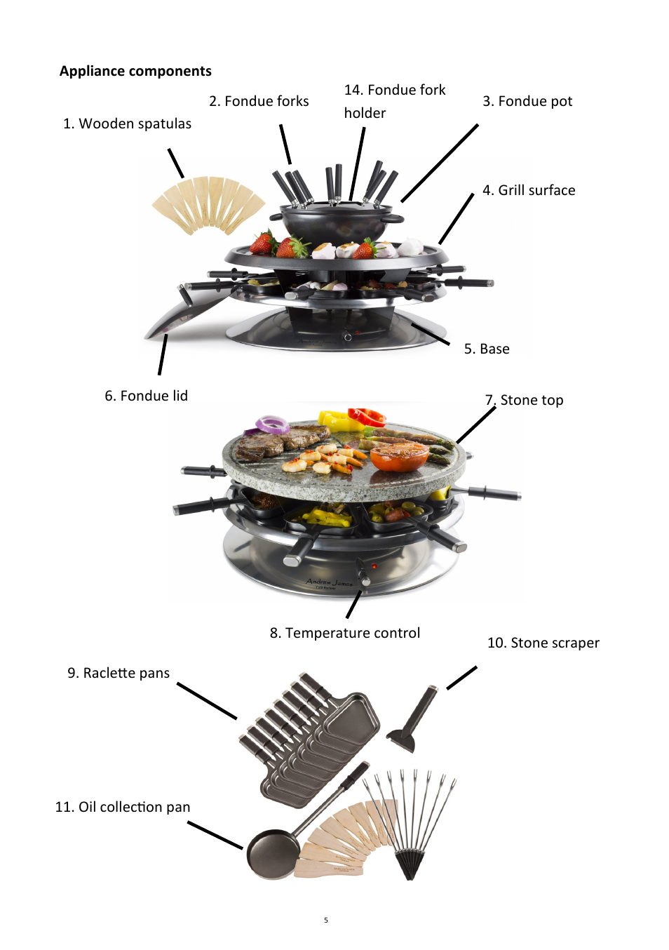 Andrew James AJ000207 Luxury Rustic Stone Raclette RA11F/RA11S/RA11SA User Manual | Page 5 / 12