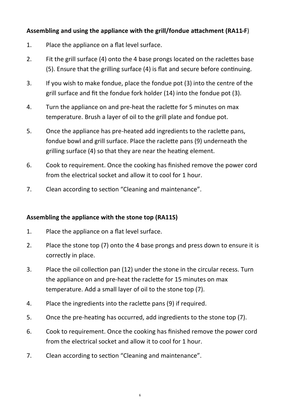 Andrew James AJ000207 Luxury Rustic Stone Raclette RA11F/RA11S/RA11SA User Manual | Page 6 / 12