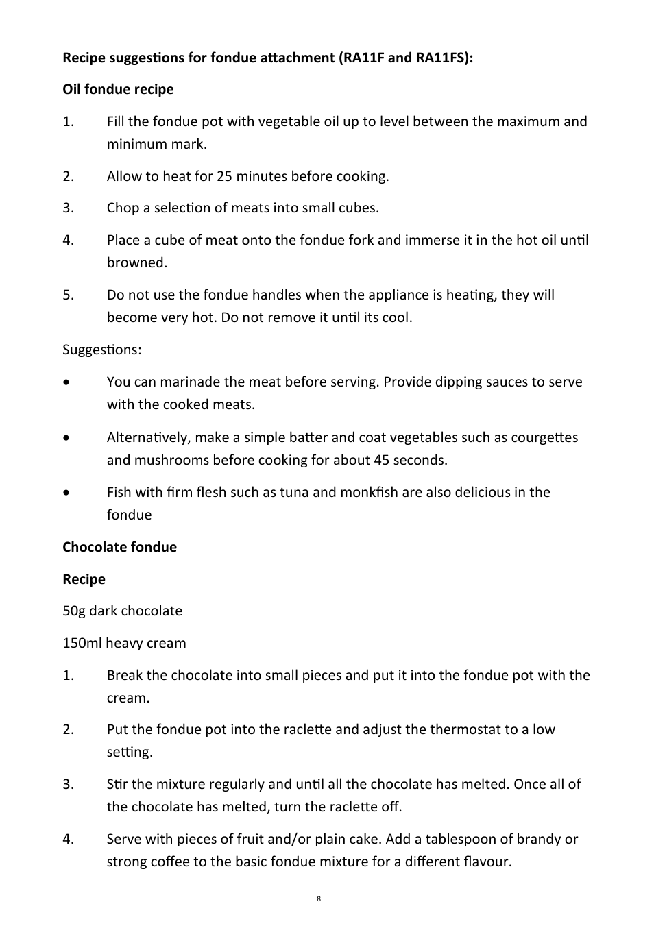 Andrew James AJ000207 Luxury Rustic Stone Raclette RA11F/RA11S/RA11SA User Manual | Page 8 / 12
