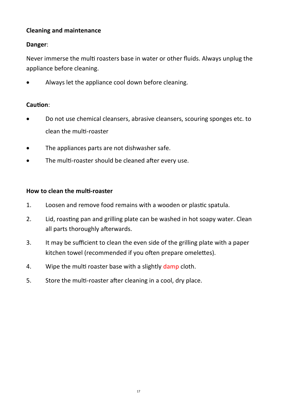 Andrew James AJ000266 Multifunctional Roaster User Manual | Page 17 / 22