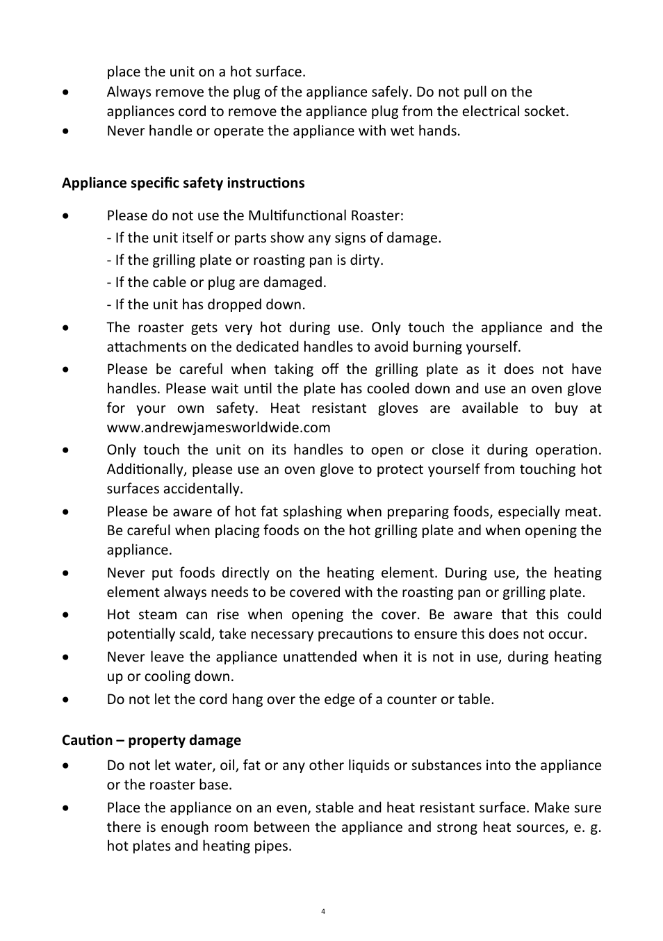Andrew James AJ000266 Multifunctional Roaster User Manual | Page 4 / 22