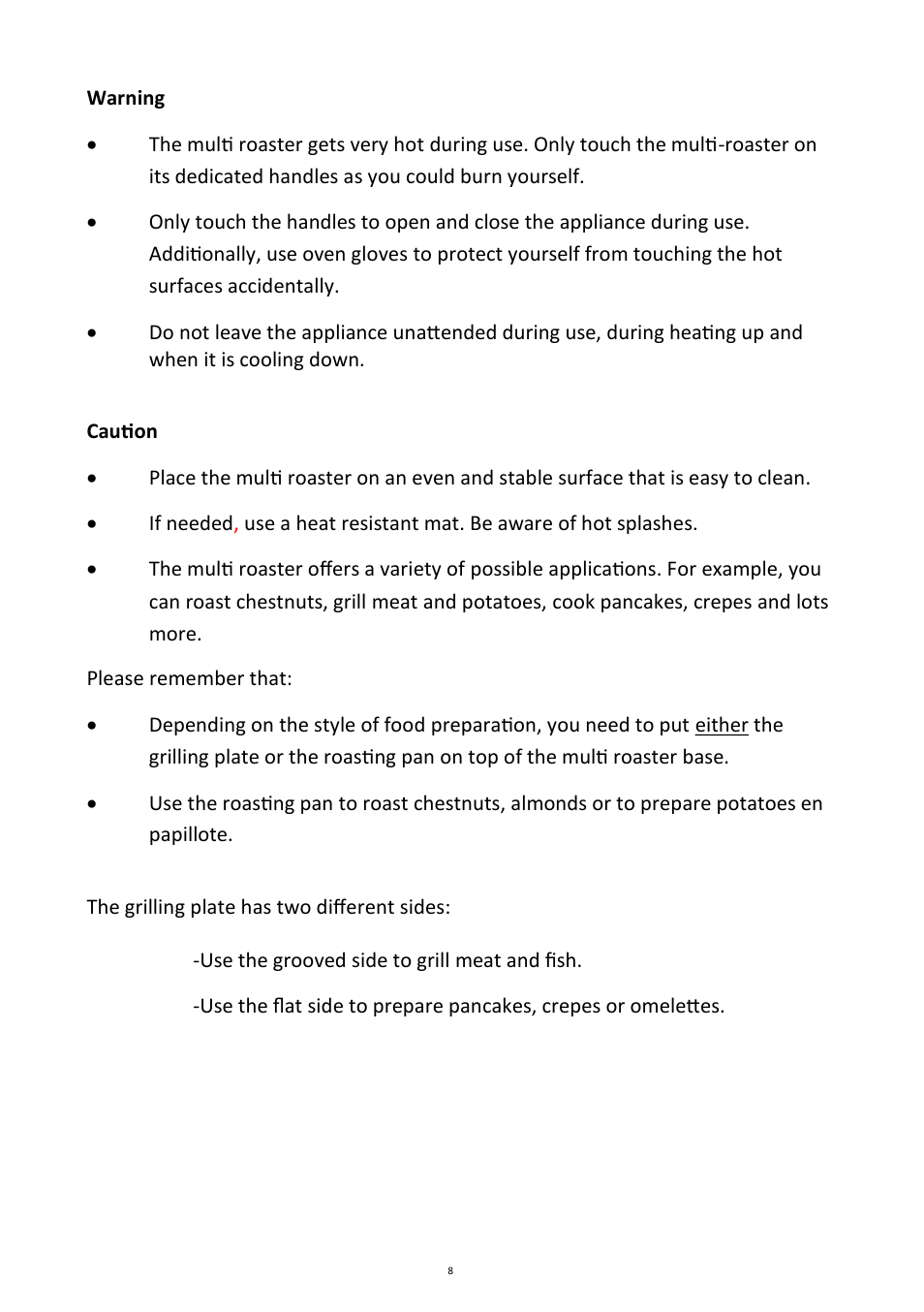Andrew James AJ000266 Multifunctional Roaster User Manual | Page 8 / 22