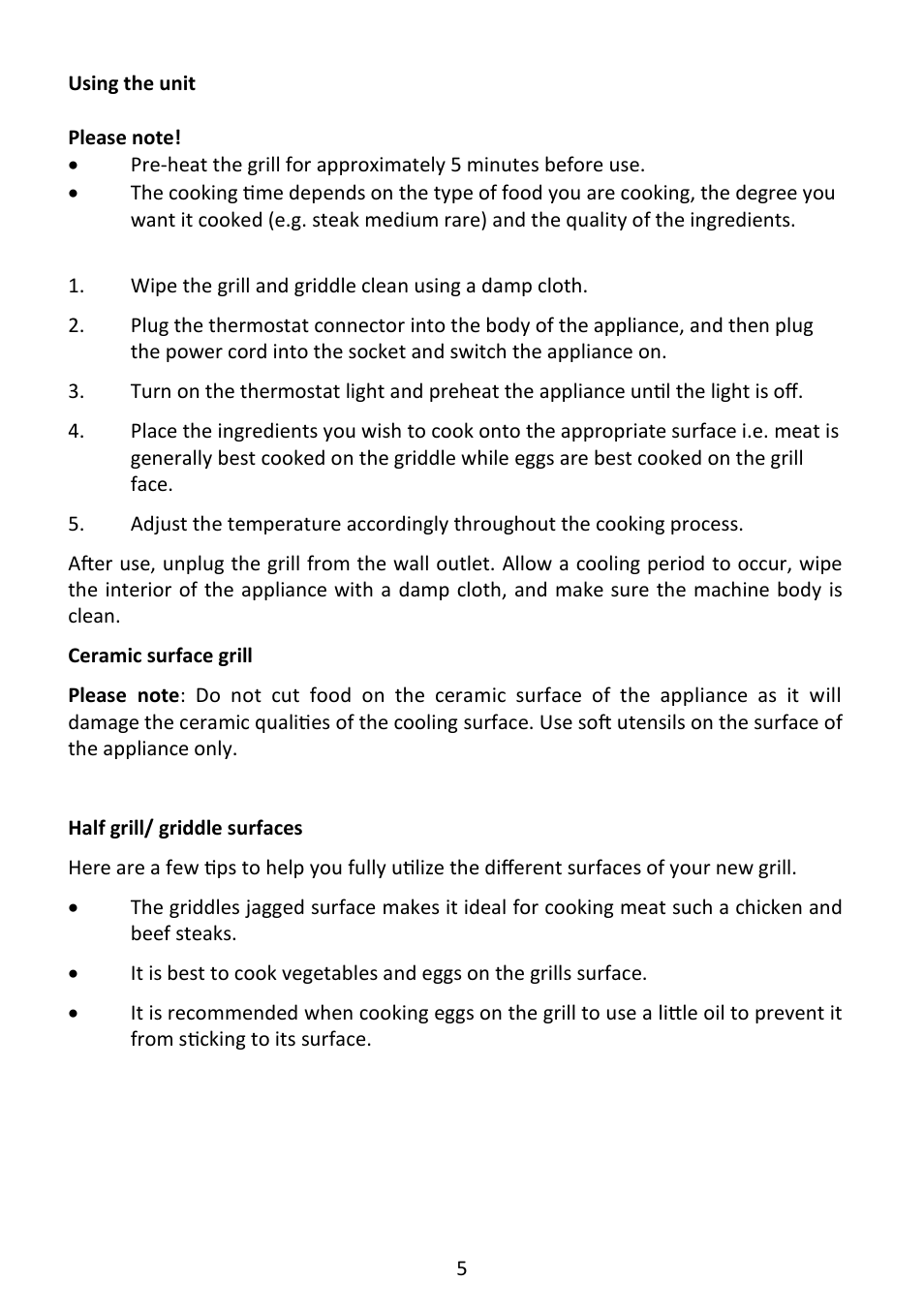 Andrew James AJ000550 Teppanyaki Electric Table Grill & Griddle User Manual | Page 5 / 9