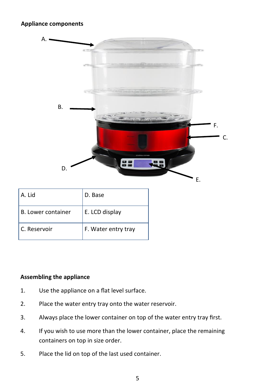 Andrew James AJ000581 3 Tier Digital Food Steamer User Manual | Page 5 / 10