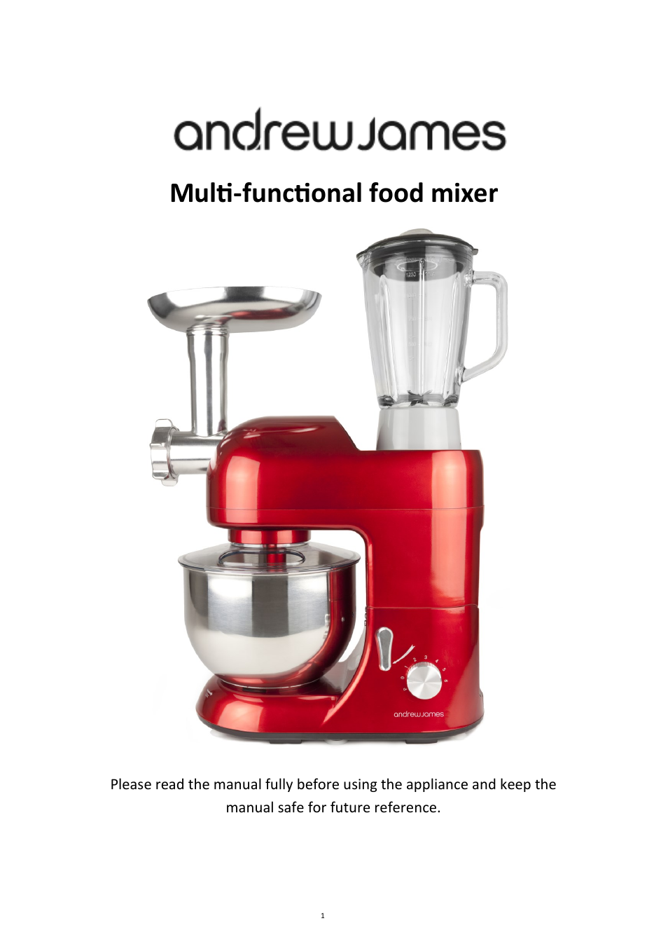Andrew James AJ000224 5.2 Litre Multifunctional Food Mixer User Manual | 25 pages