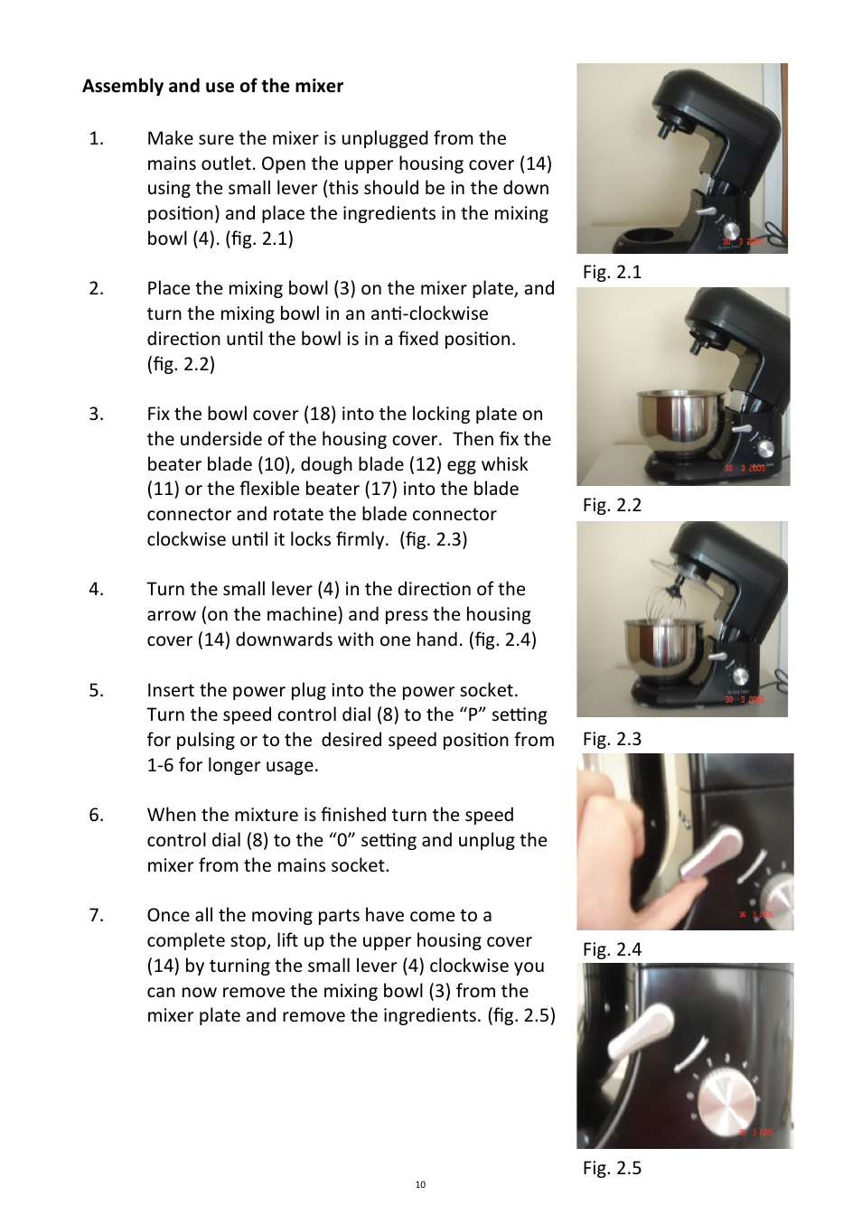 Andrew James AJ000224 5.2 Litre Multifunctional Food Mixer User Manual | Page 10 / 25