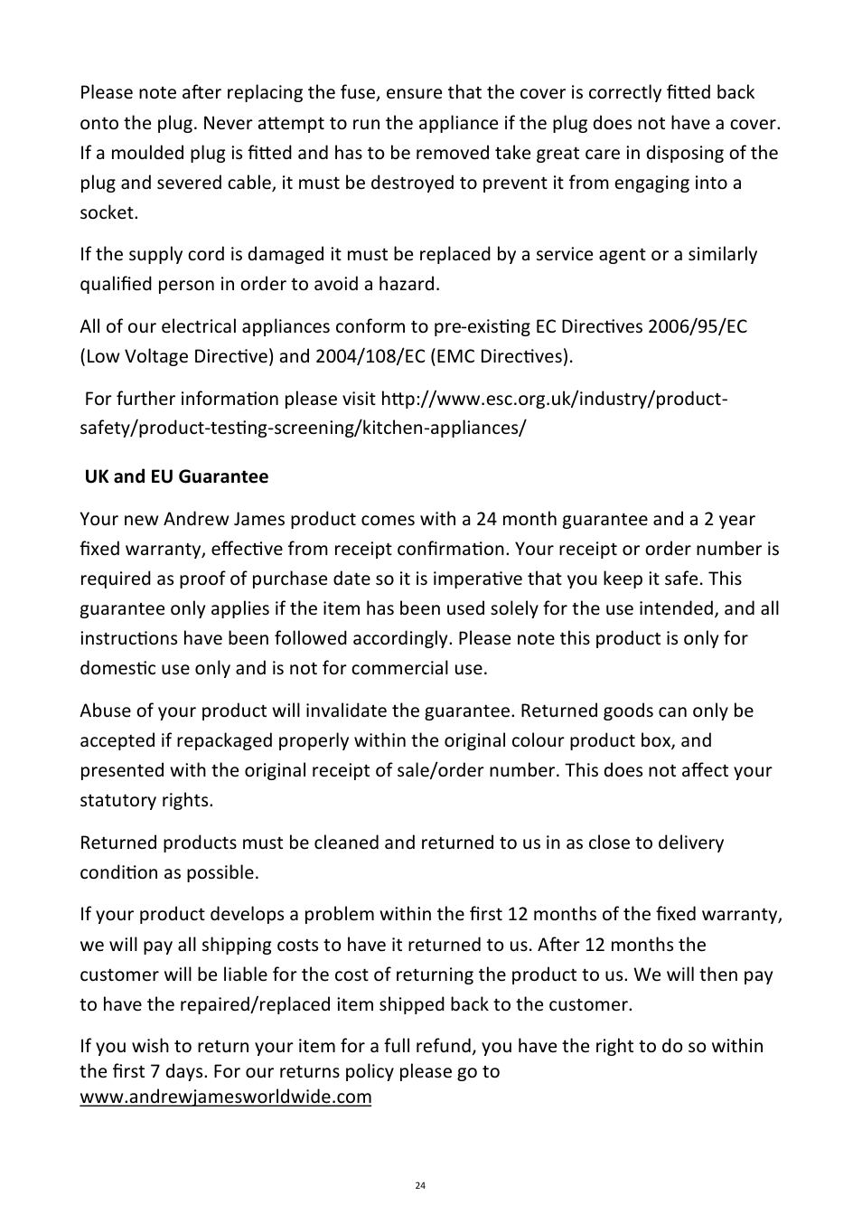 Andrew James AJ000224 5.2 Litre Multifunctional Food Mixer User Manual | Page 24 / 25