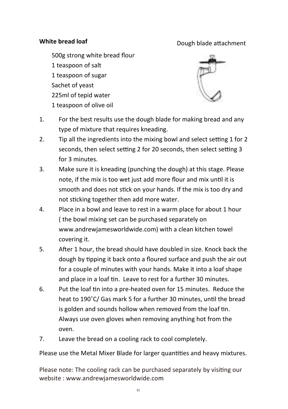 Andrew James AJ000161 5.2 Litre Food Mixer User Manual | Page 11 / 24