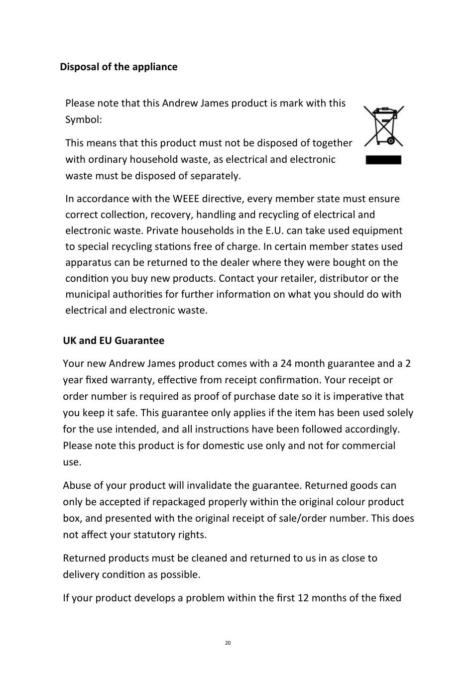 Andrew James AJ000161 5.2 Litre Food Mixer User Manual | Page 20 / 24