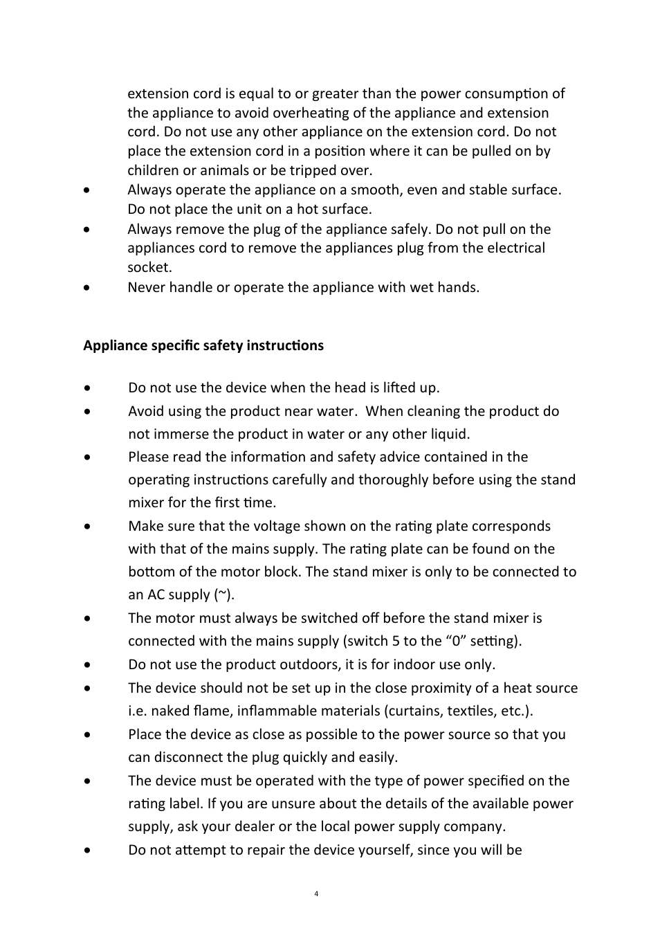 Andrew James AJ000161 5.2 Litre Food Mixer User Manual | Page 4 / 24