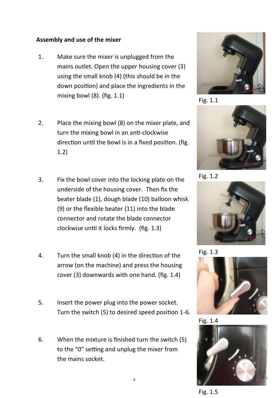 Andrew James AJ000161 5.2 Litre Food Mixer User Manual | Page 8 / 24