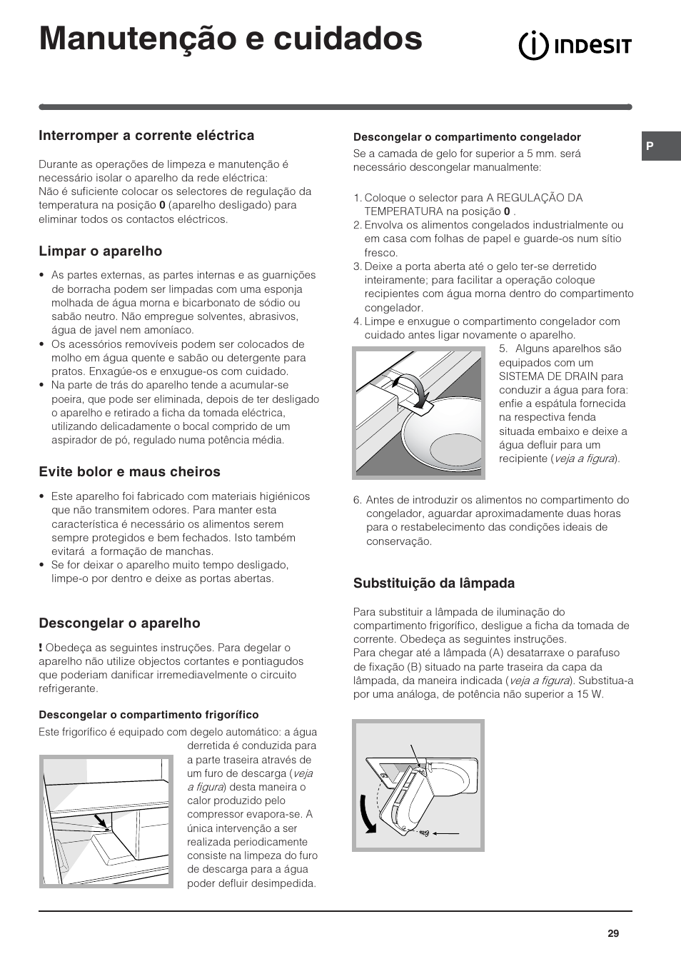 Manutenção e cuidados | Indesit IN CB 310 D User Manual | Page 29 / 32