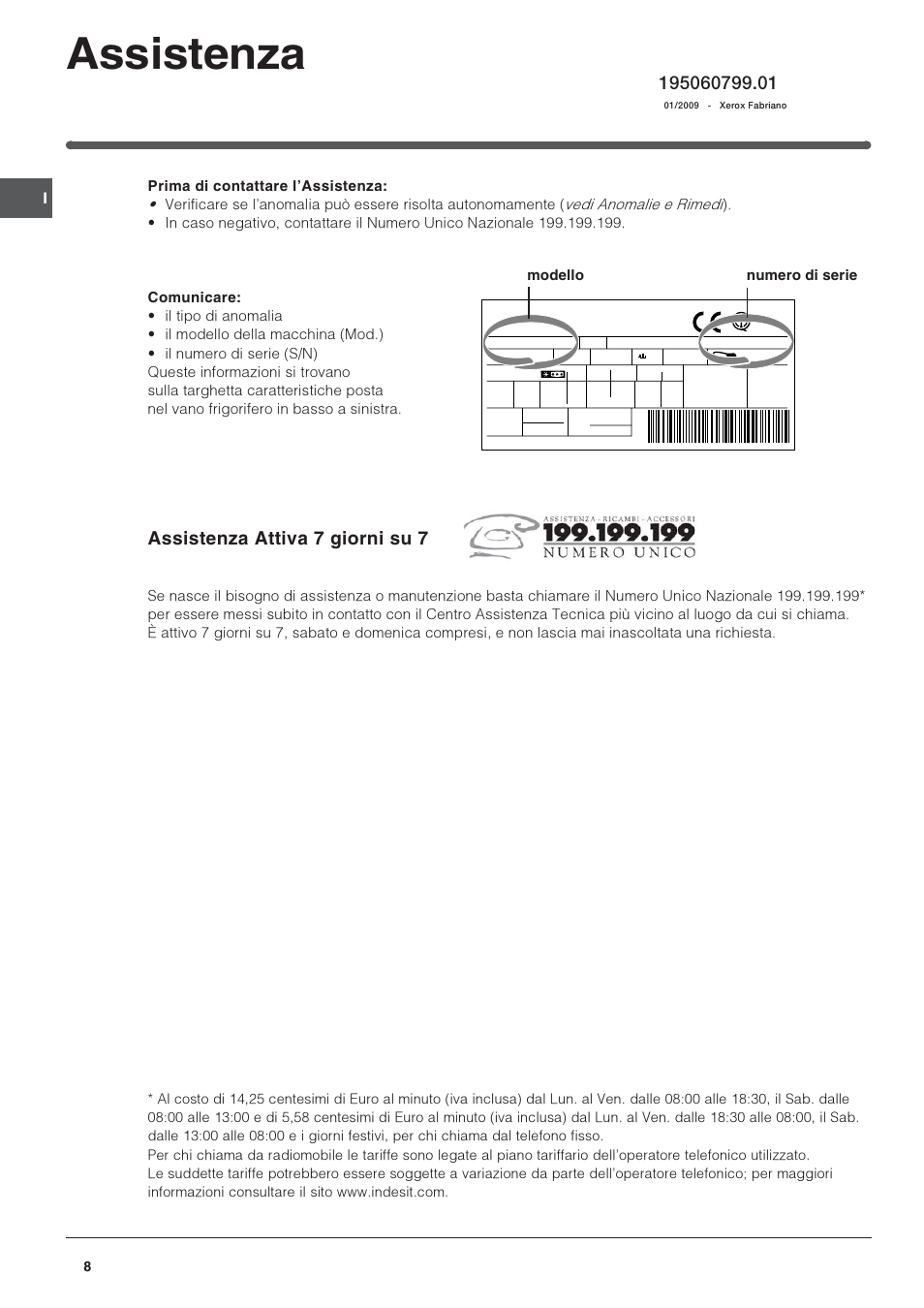 Assistenza, Assistenza attiva 7 giorni su 7, Modello numero di serie | Indesit IN CB 310 D User Manual | Page 8 / 32