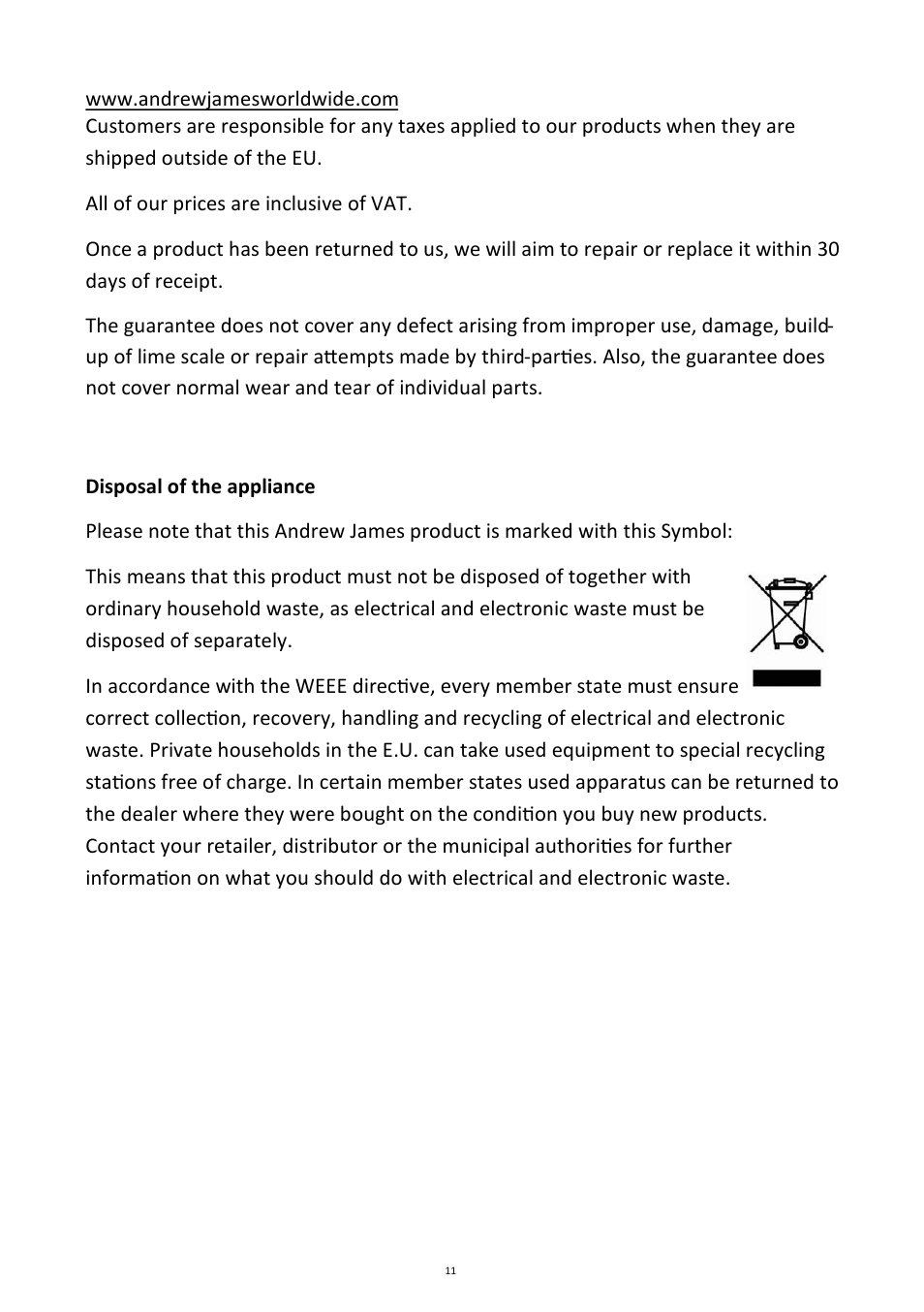 Andrew James AJ000061 Sandwich Press User Manual | Page 11 / 11