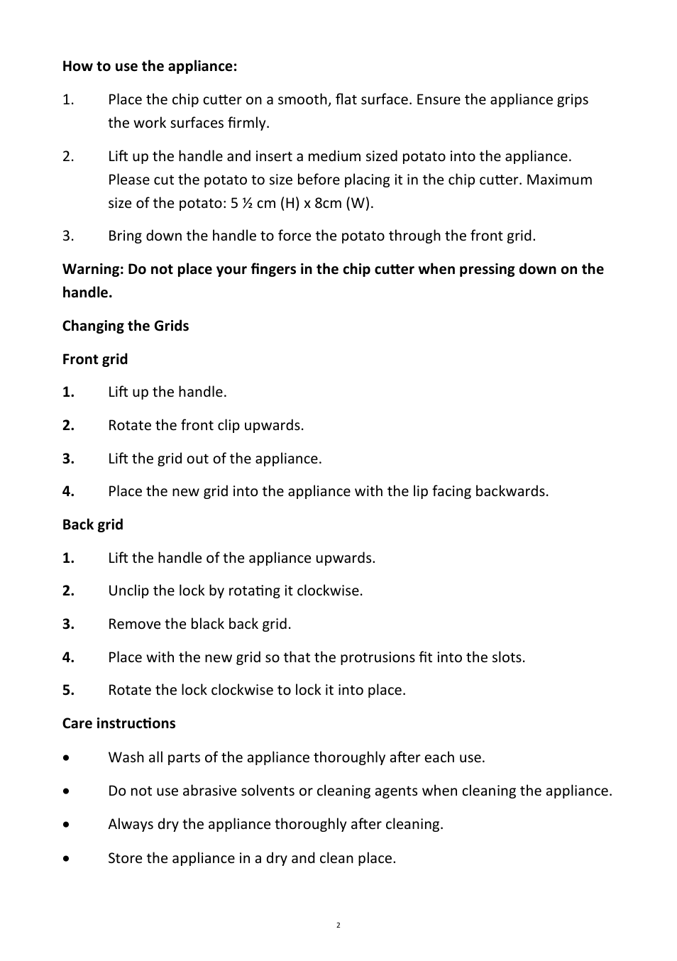 Andrew James AJ000304 Potato Cutter User Manual | Page 2 / 3