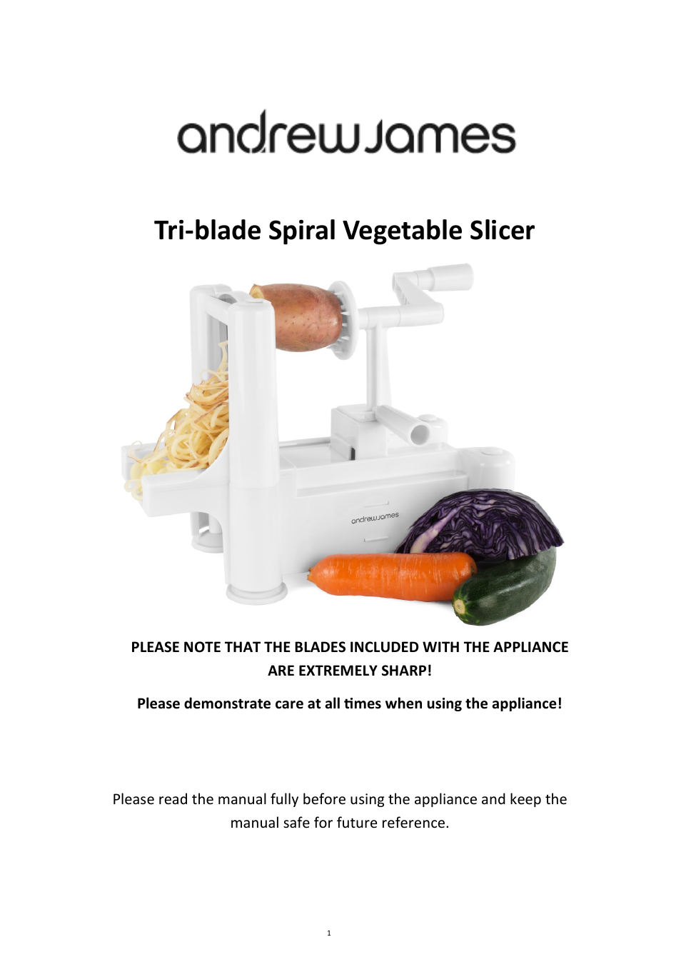 Andrew James AJ000374 Tri Blade Vegetable Slicer User Manual | 6 pages