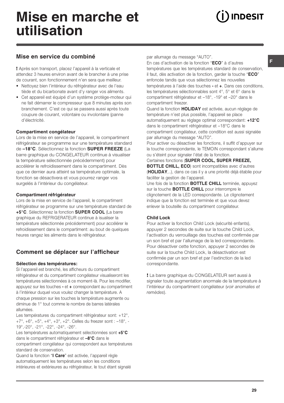 Mise en marche et utilisation | Indesit TAAN 5 FNF S D User Manual | Page 29 / 72