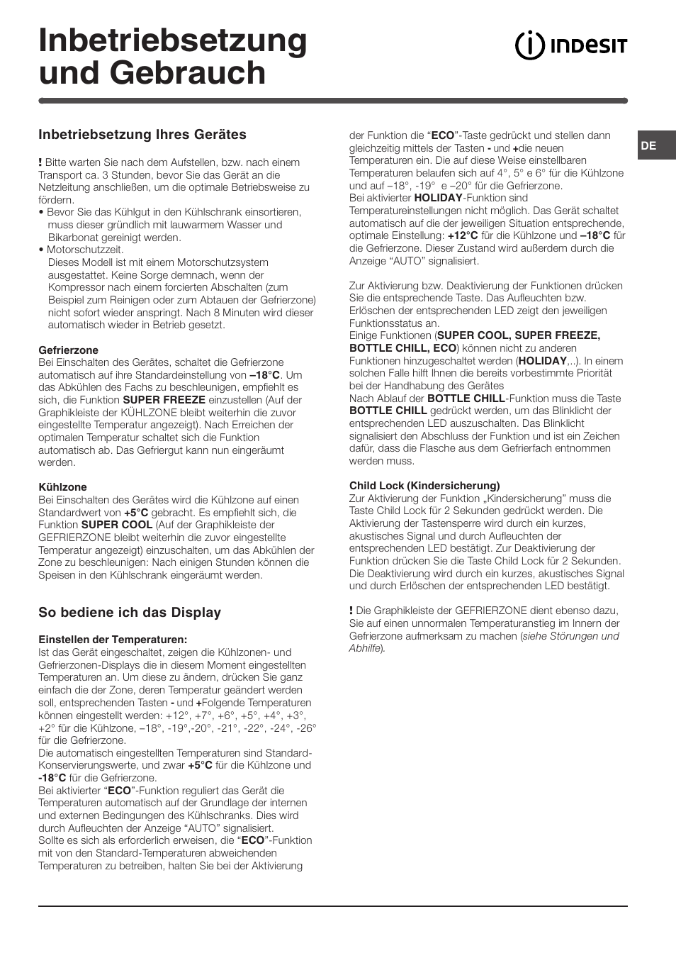 Inbetriebsetzung und gebrauch | Indesit TAAN 5 FNF S D User Manual | Page 41 / 72