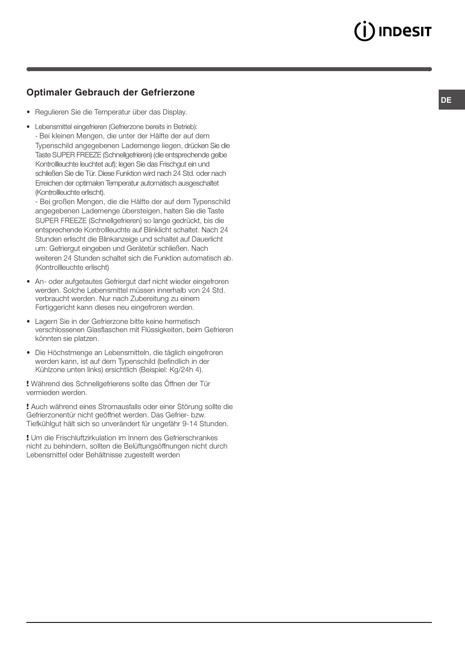 Optimaler gebrauch der gefrierzone | Indesit TAAN 5 FNF S D User Manual | Page 43 / 72