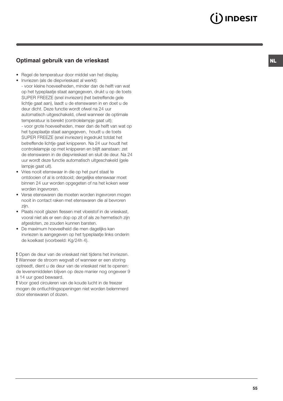 Optimaal gebruik van de vrieskast | Indesit TAAN 5 FNF S D User Manual | Page 55 / 72