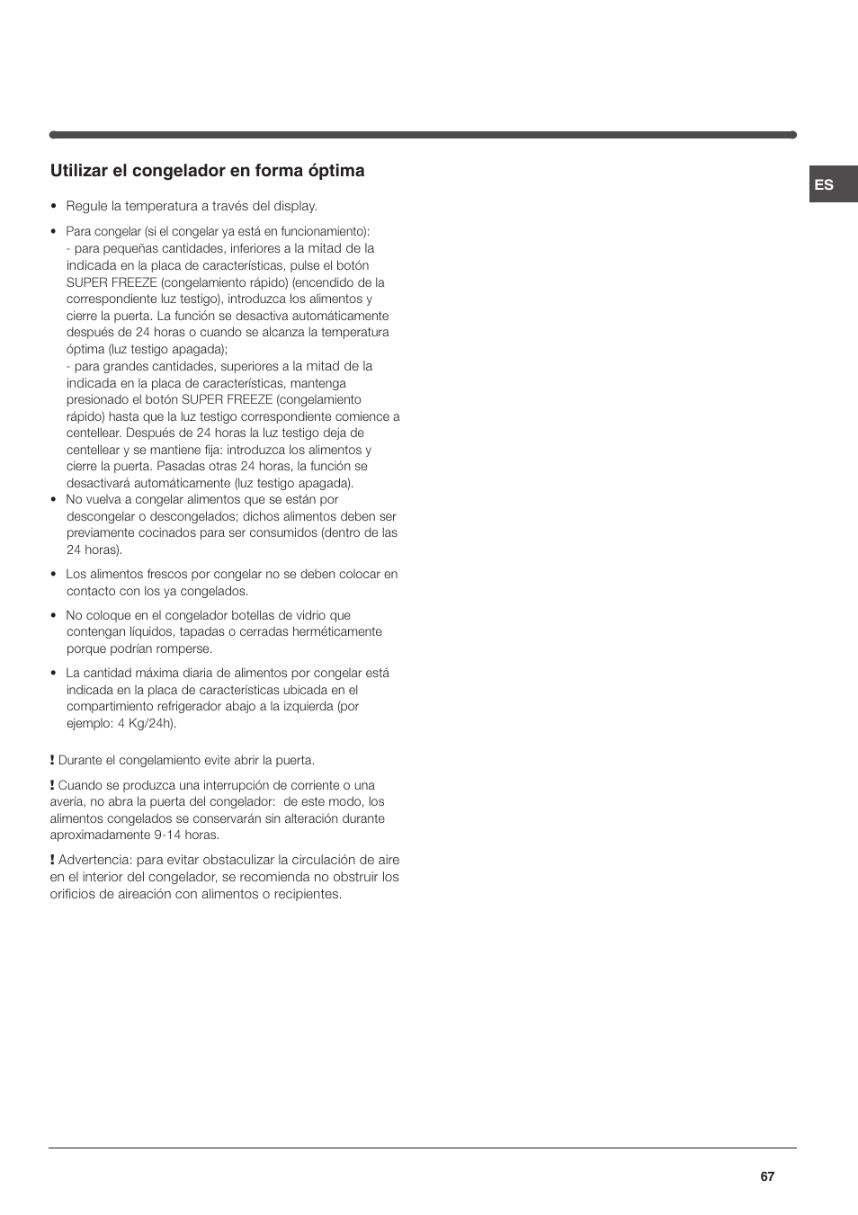 Utilizar el congelador en forma óptima | Indesit TAAN 5 FNF S D User Manual | Page 67 / 72