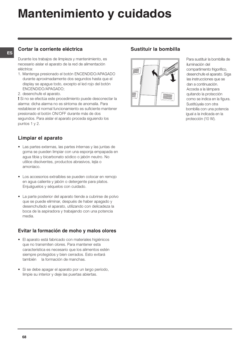 Mantenimiento y cuidados | Indesit TAAN 5 FNF S D User Manual | Page 68 / 72