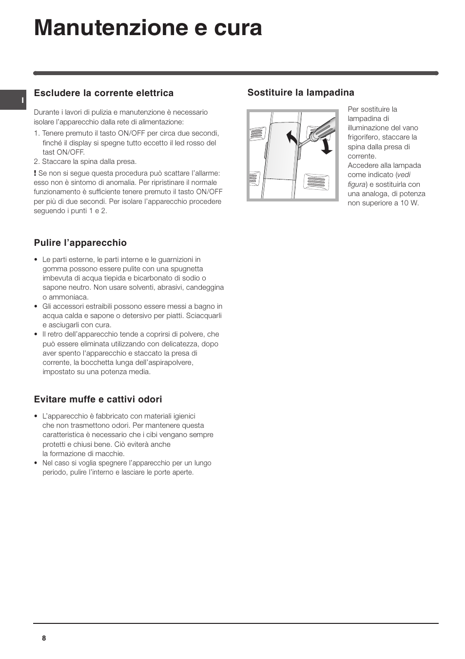 Manutenzione e cura | Indesit TAAN 5 FNF S D User Manual | Page 8 / 72