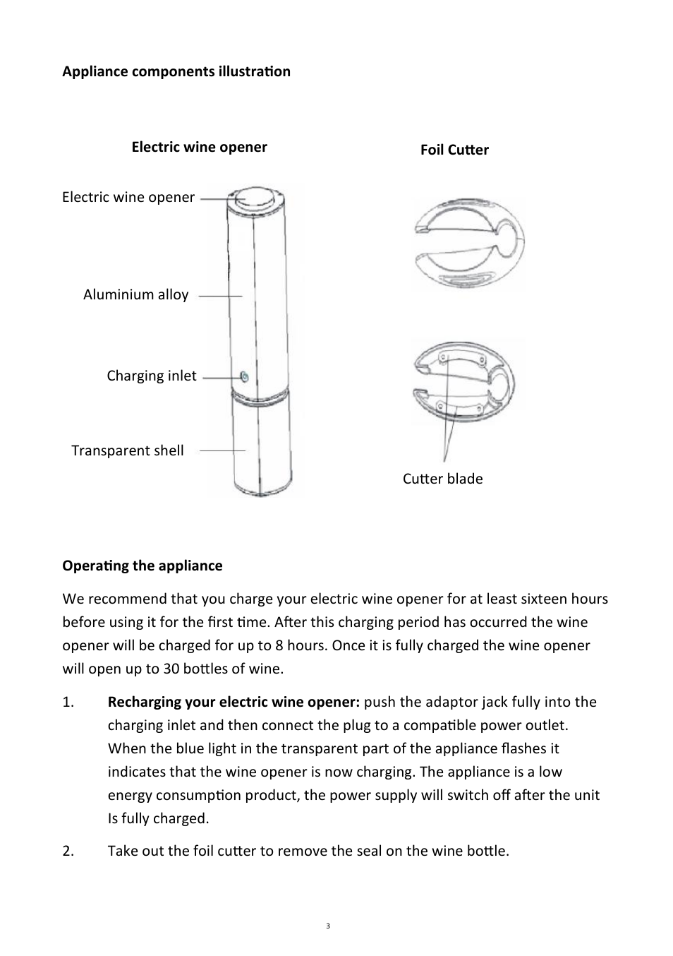 Andrew James AJ000222 Rechargeable Electric Wine Bottle Opener User Manual | Page 3 / 6