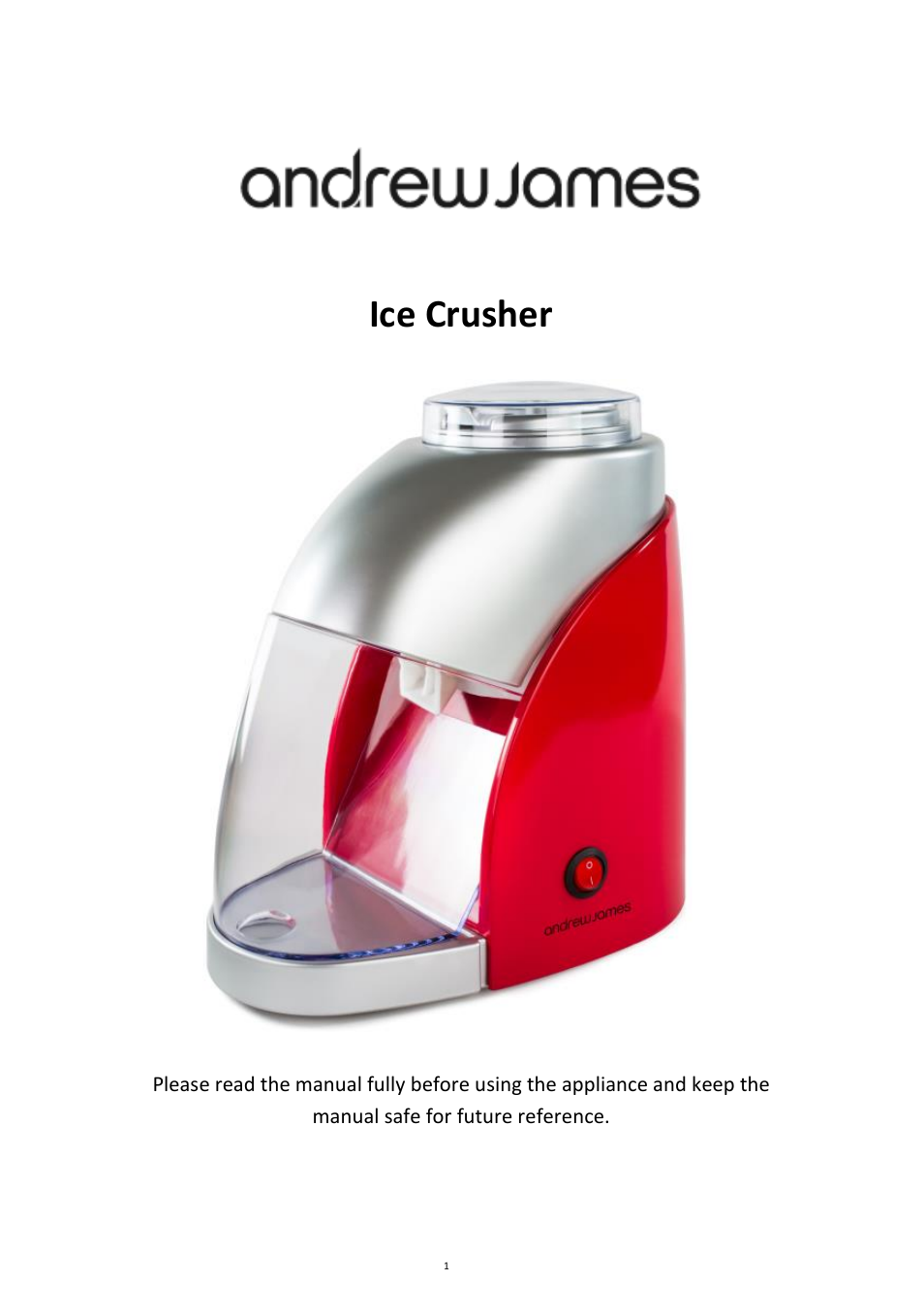 Andrew James AJ000004 Electric Ice Crusher User Manual | 6 pages