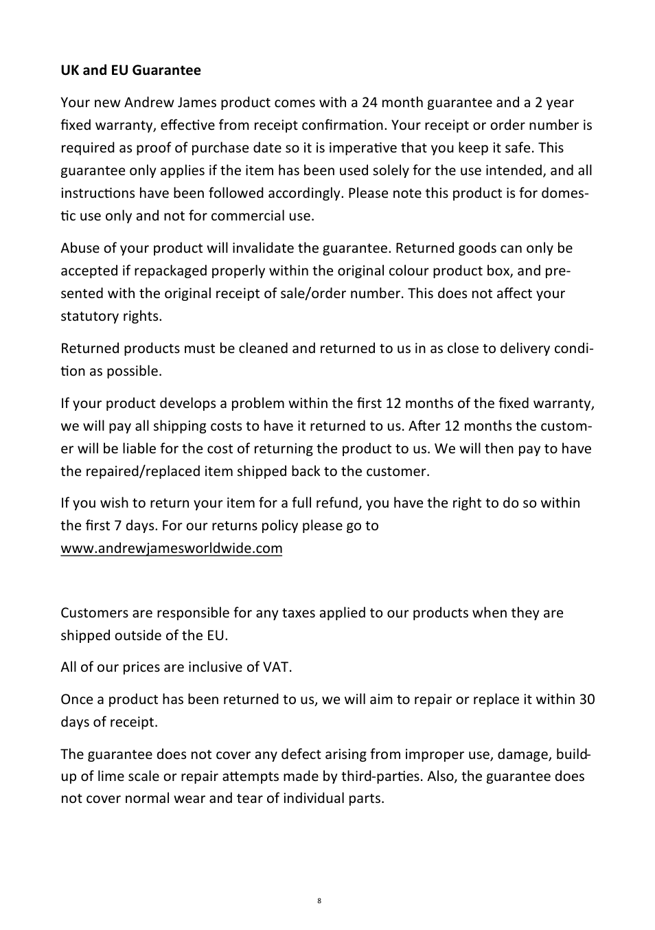 Andrew James AJ000220 Ice Cube Maker User Manual | Page 8 / 10