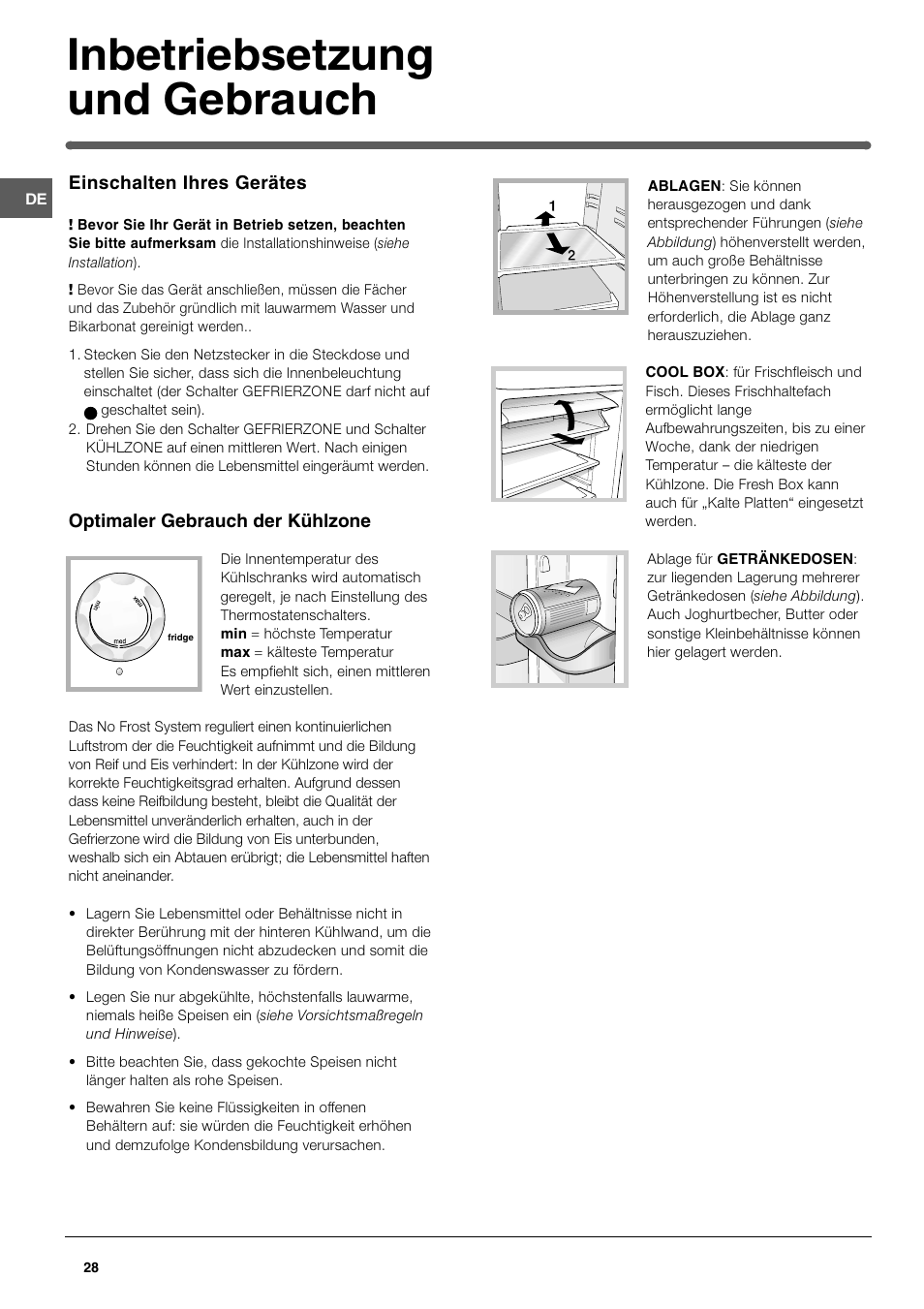 Inbetriebsetzung und gebrauch | Indesit TAN 5 FNF S User Manual | Page 28 / 64