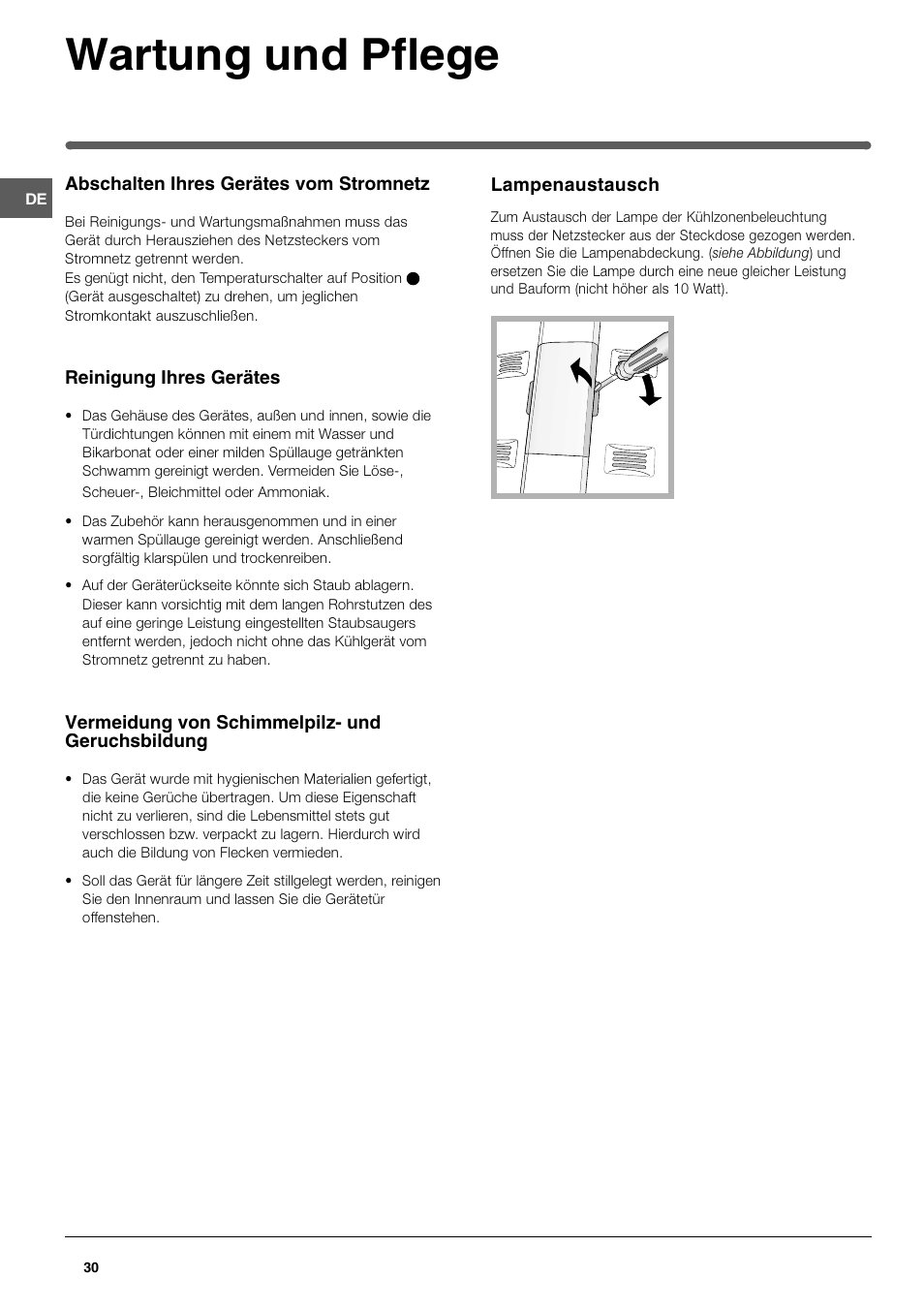 Wartung und pflege | Indesit TAN 5 FNF S User Manual | Page 30 / 64