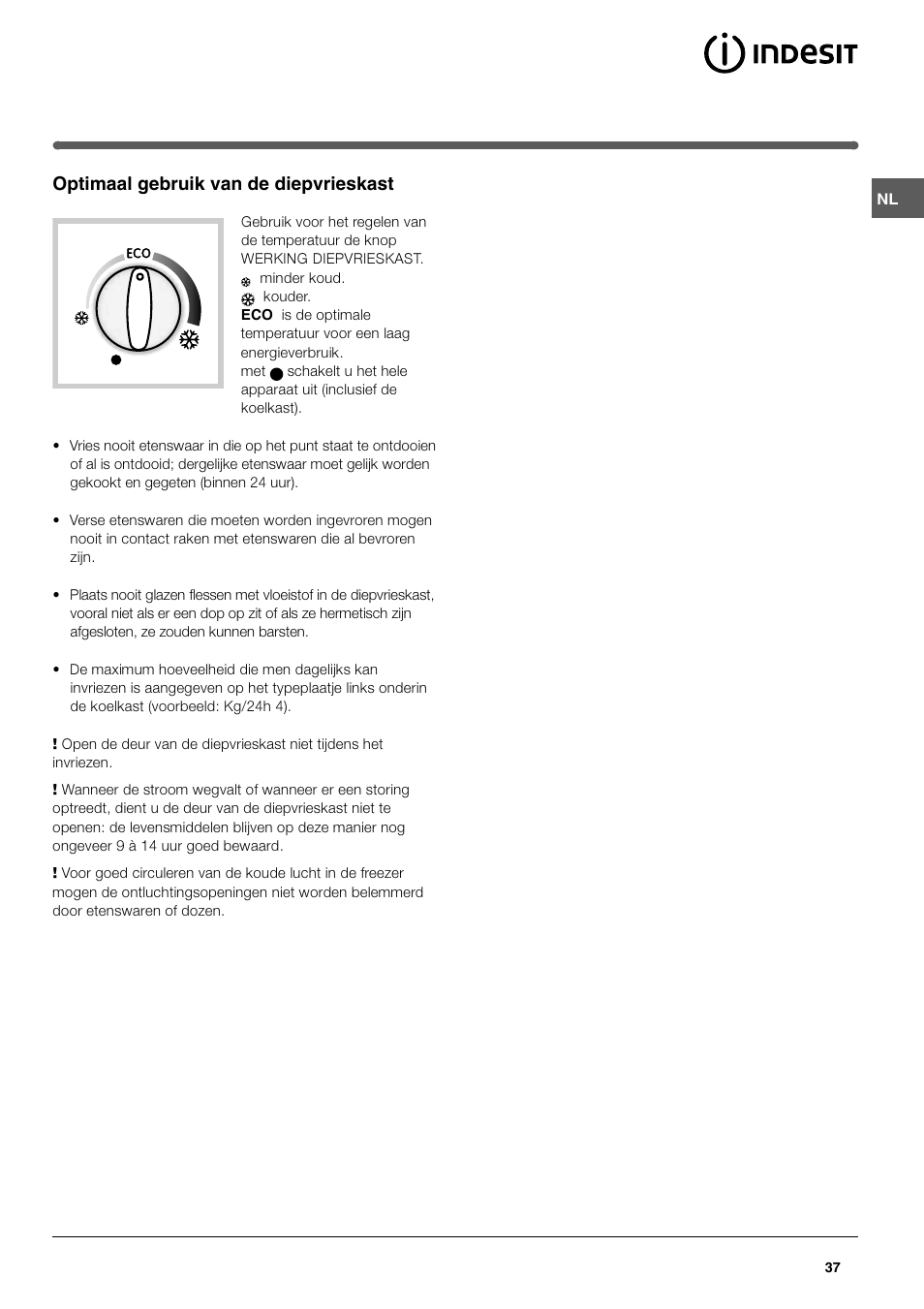 Optimaal gebruik van de diepvrieskast | Indesit TAN 5 FNF S User Manual | Page 37 / 64