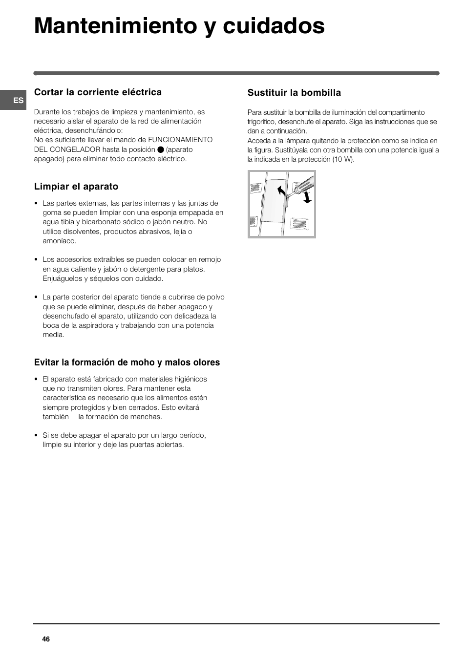 Mantenimiento y cuidados | Indesit TAN 5 FNF S User Manual | Page 46 / 64