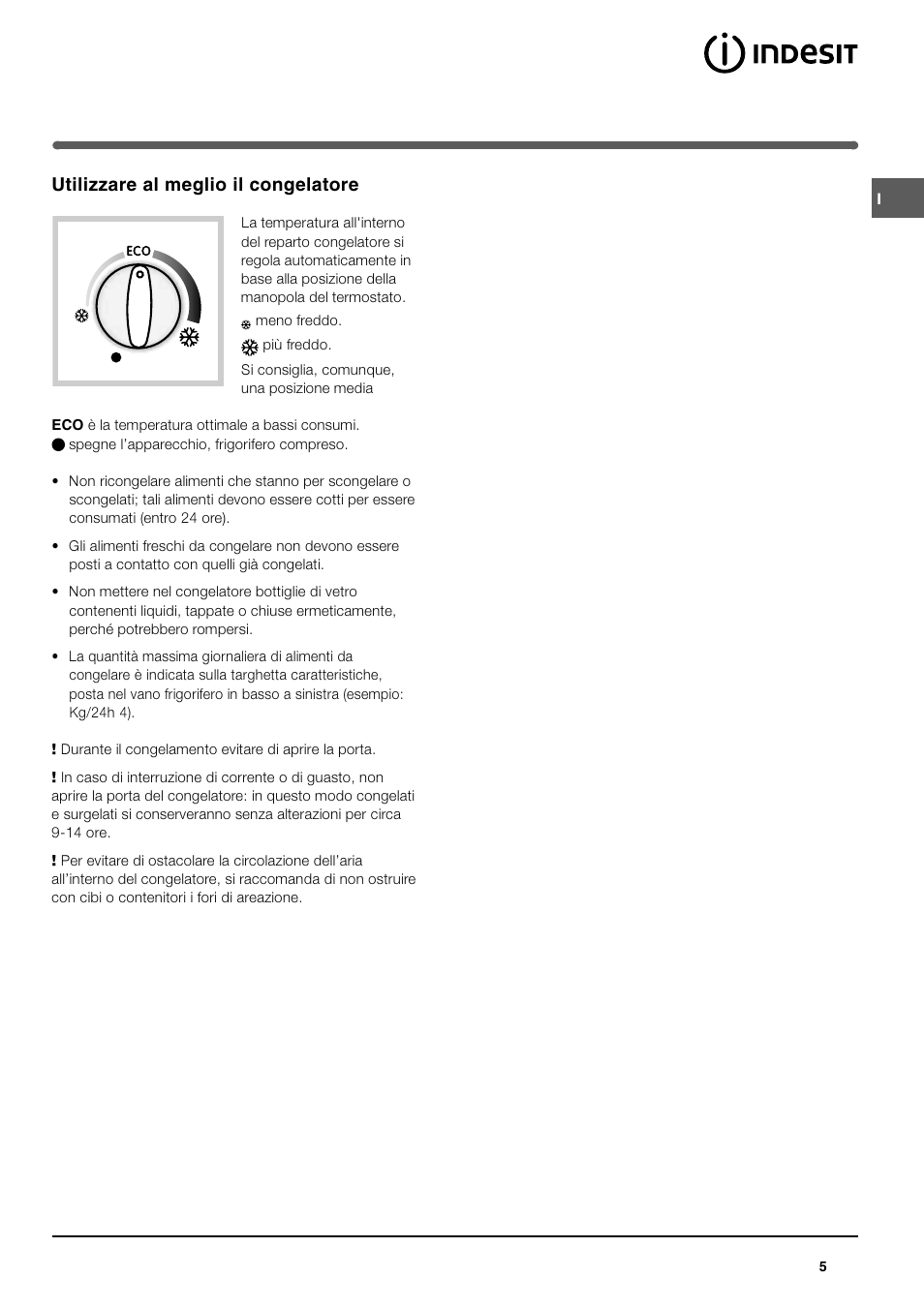 Utilizzare al meglio il congelatore | Indesit TAN 5 FNF S User Manual | Page 5 / 64