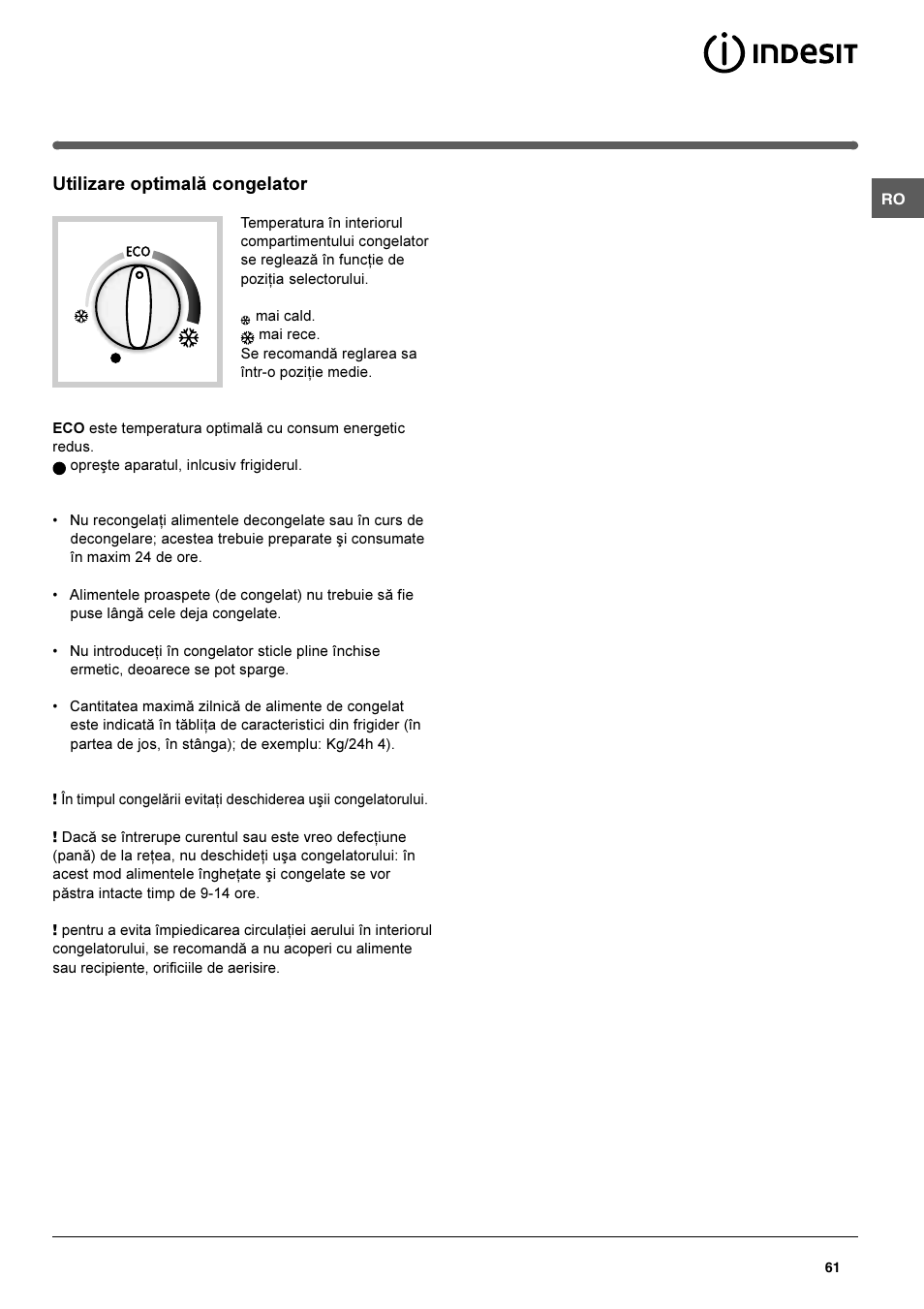 Utilizare optimalã congelator | Indesit TAN 5 FNF S User Manual | Page 61 / 64