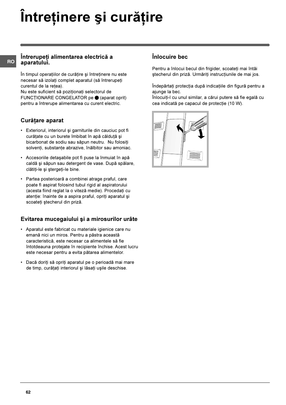 Întreþinere ºi curãþire | Indesit TAN 5 FNF S User Manual | Page 62 / 64