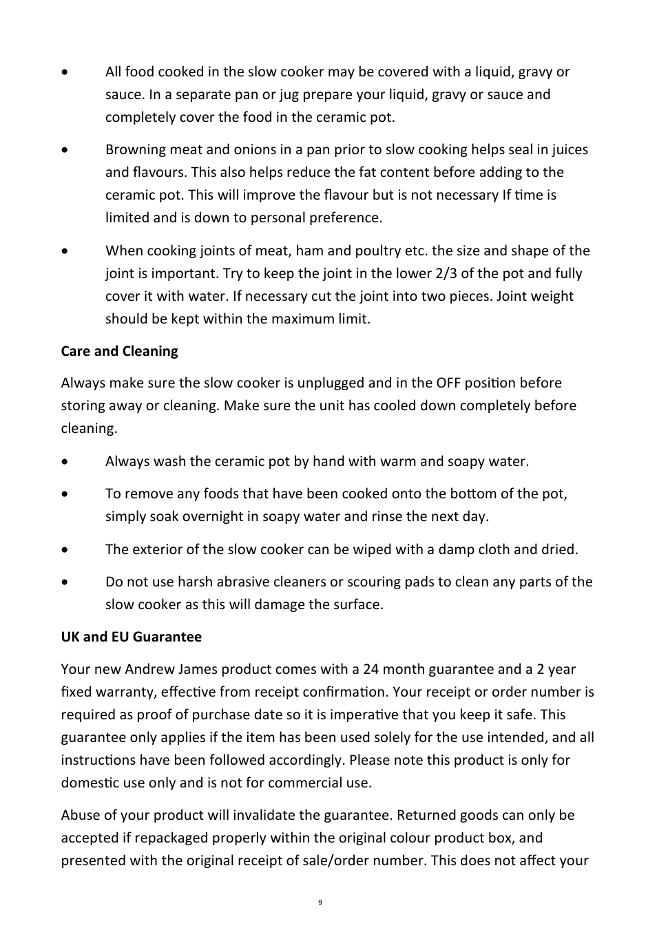 Andrew James AJ000510 1.5 Litre Premium Slow Cooker User Manual | Page 9 / 12