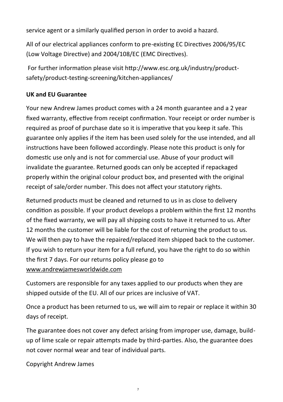 Andrew James AJ000050 Egg Boiler User Manual | Page 7 / 7