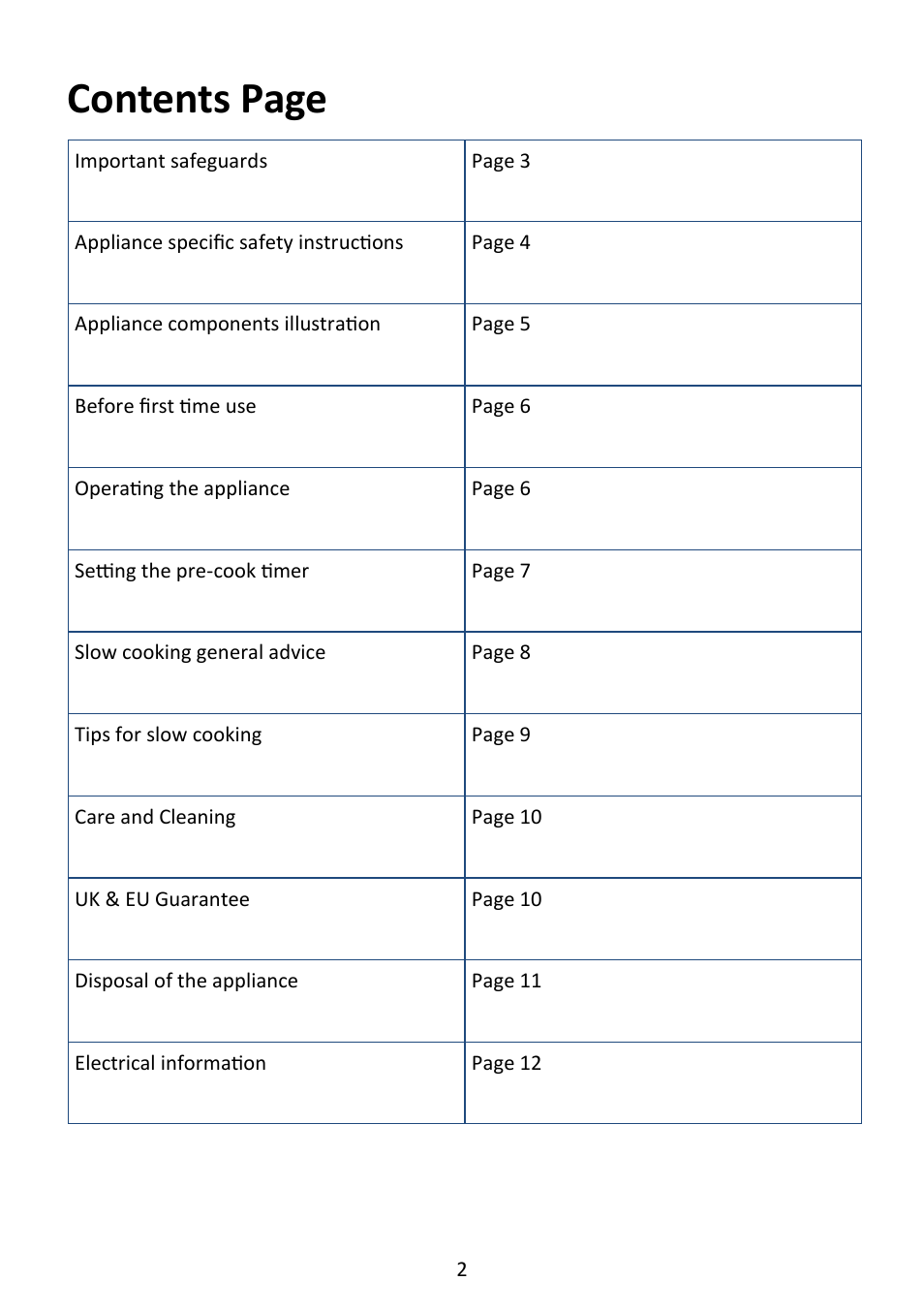 Contents page | Andrew James AJ000552 5 Litre Digital Slow Cooker User Manual | Page 2 / 13