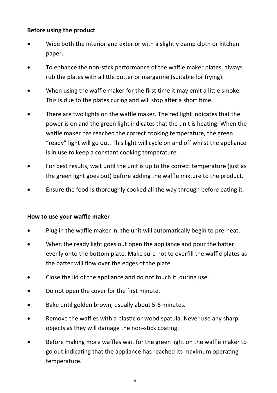 Andrew James AJ000011 Belgian Waffle Maker with Waffle Mix User Manual | Page 6 / 11