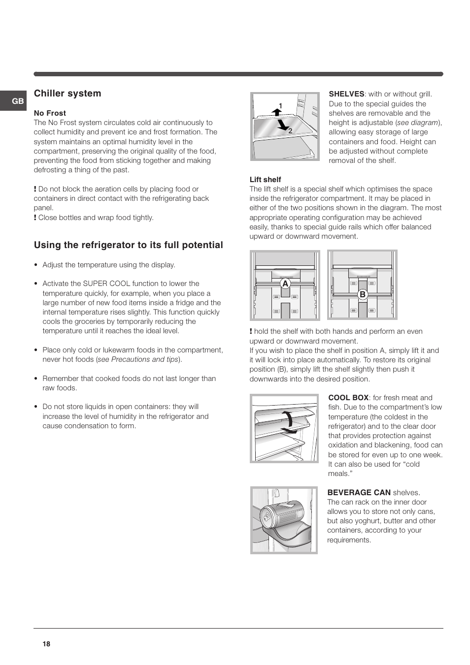 Chiller system, Using the refrigerator to its full potential | Indesit TAAN 5 FNF NX D User Manual | Page 18 / 72
