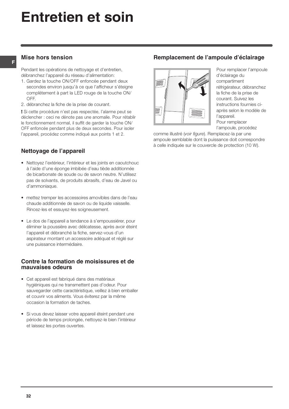 Entretien et soin | Indesit TAAN 5 FNF NX D User Manual | Page 32 / 72