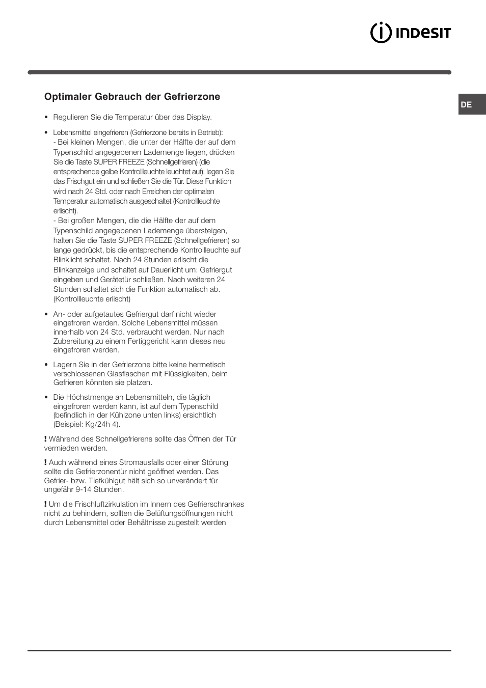 Optimaler gebrauch der gefrierzone | Indesit TAAN 5 FNF NX D User Manual | Page 43 / 72