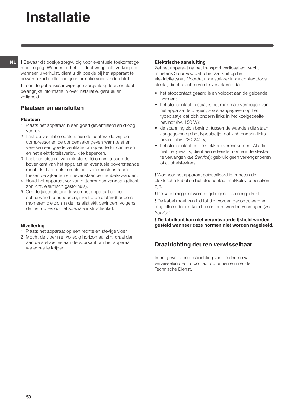 Installatie | Indesit TAAN 5 FNF NX D User Manual | Page 50 / 72